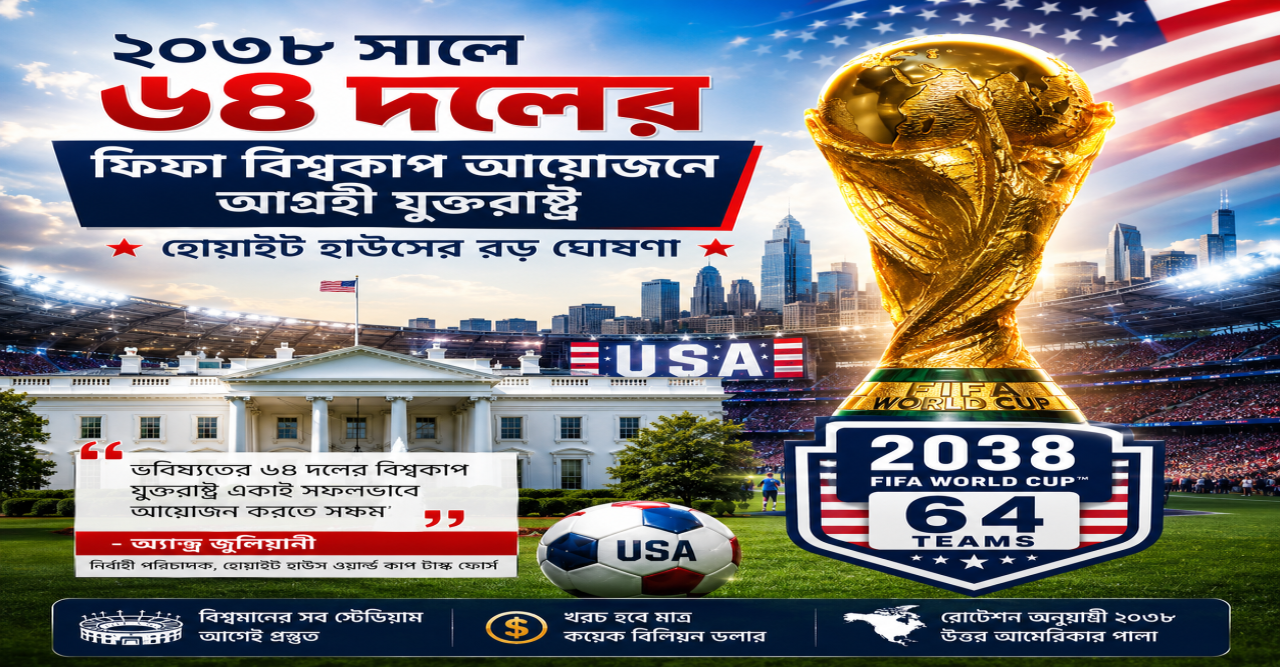 ২০৩৮ সালে ৬৪ দলের ফিফা বিশ্বকাপ আয়োজনে আগ্রহী যুক্তরাষ্ট্র: হোয়াইট হাউসের বড় ঘোষণা